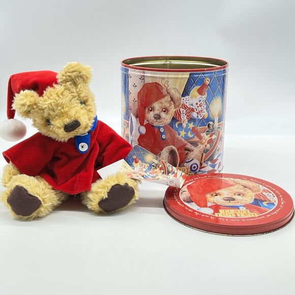 Vintage TEDDY TUM TUM & ORIGINAL TIN CANISTER Teddy Bear Plush-Carson Dead Stock - Picture 1 of 12
